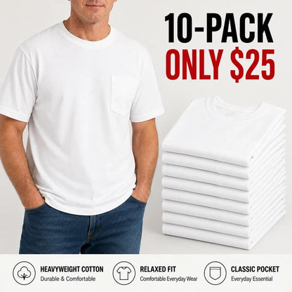 🔥Men's Heavyweight Cotton Pocket T-Shirt – Relaxed Fit Everyday Casual Tee | Big & Tall Available
