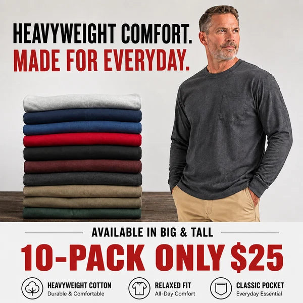 🔥Men's Heavyweight Cotton Pocket T-Shirt – Relaxed Fit Everyday Casual Tee | Big & Tall Available
