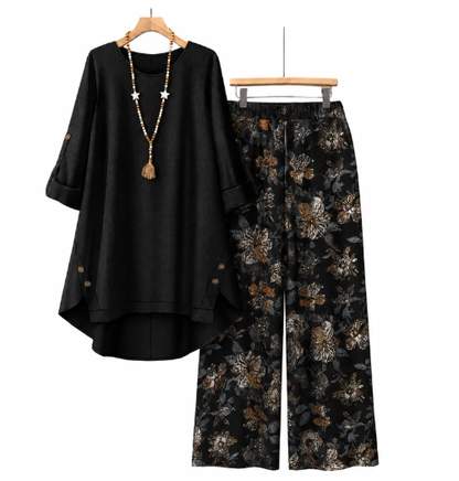 Women's Cotton LinenHalf Sleeve Top & PantsSet - Breathable &lightweight