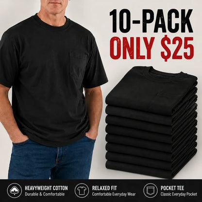 🔥Men's Heavyweight Cotton Pocket T-Shirt – Relaxed Fit Everyday Casual Tee | Big & Tall Available